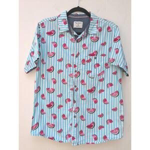 Distortion Men's Modern Print Shirt Button Front Watermelon Blue Size Medium